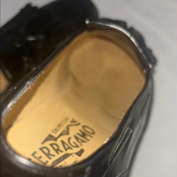 Salvatore Ferragamo Glossy Black Tassel Loafers Leather Upper 10 B - Picture 10 of 16